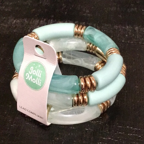 NWT Jolli Molli Boutique Set Of 3 Aqua Stretch Bracelets! - Picture 1 of 2